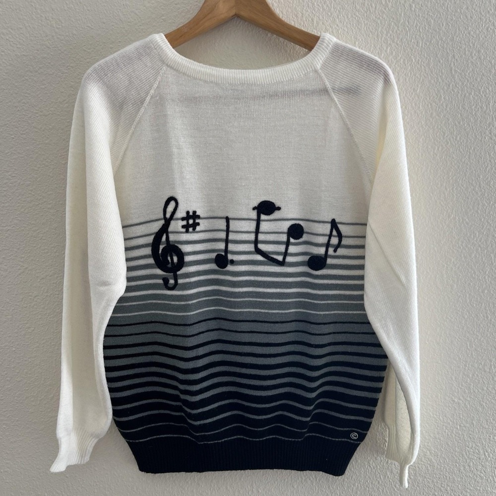 Vintage Cyn Les Shirlee Designs Sweater Embroidered Music Notes Size 42 Ombre